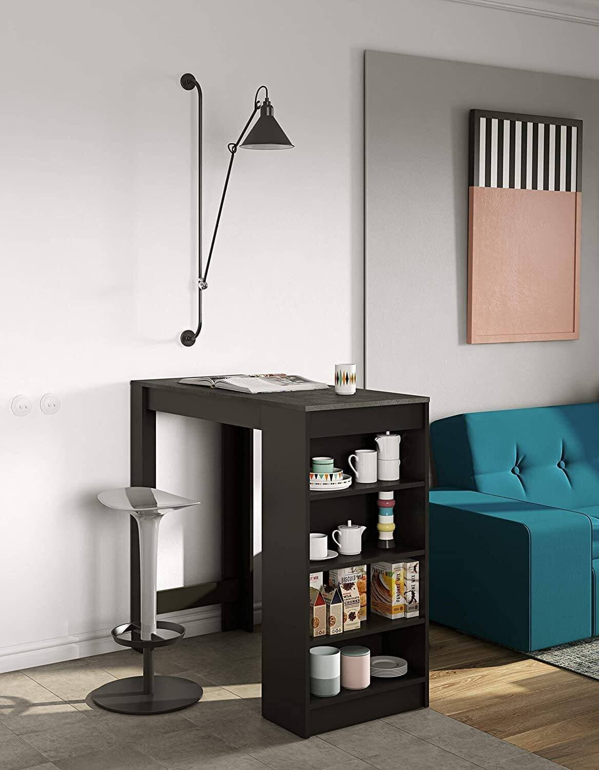 Dining Table With Storage Shelves For Home - Dark Brown