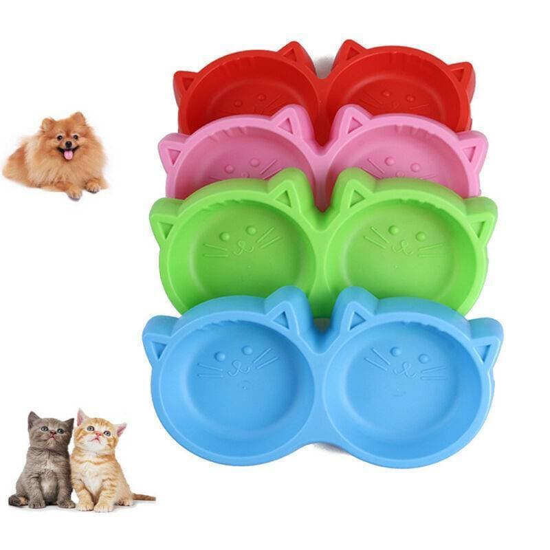 Cat Shaped Double Food Bowl - 1 Piece