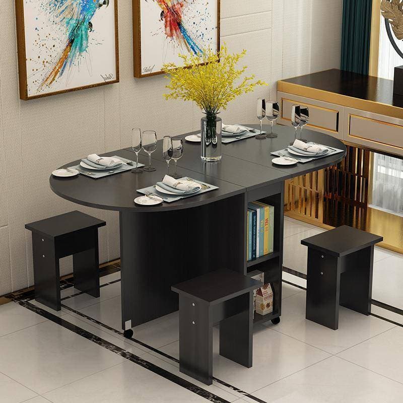 Foldable Family Dining Table And Chairs Set For Home - Black