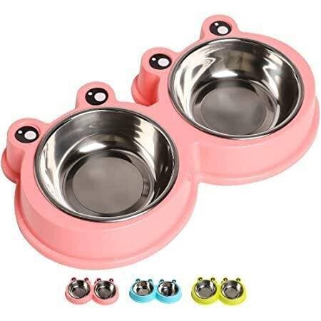 Double Bowl For Cats & Puppies Stainless-steel - Pink