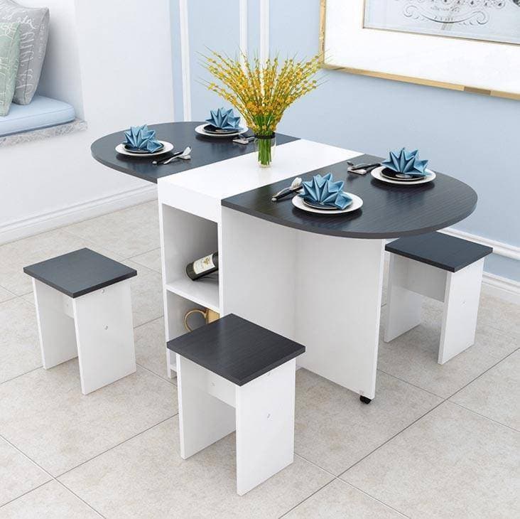Foldable Family Dining Table And Chairs Set For Home - Grey &  White