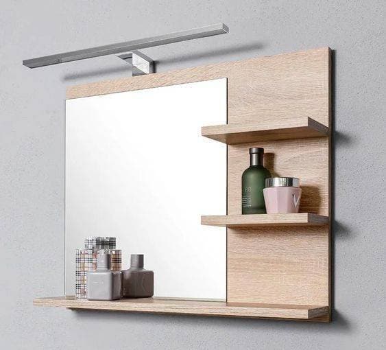 Bathroom Mirror with Shelves - Light Brown