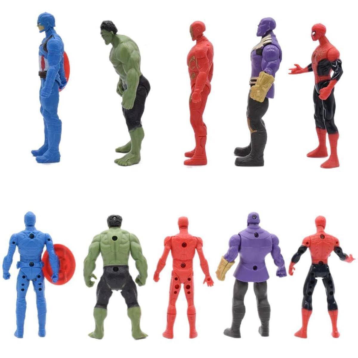 Avengers Heroes And Villain Action Figure Set: Spider-Man, Hulk, Iron Man, Captain America, And Thanos