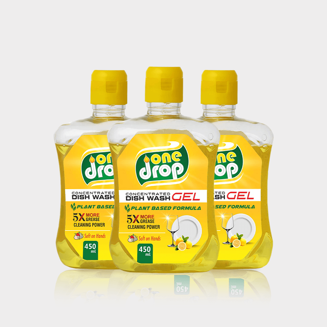 One Drop Concentrated Dish Wash Gel 450ml - Pack of 3 Bottles