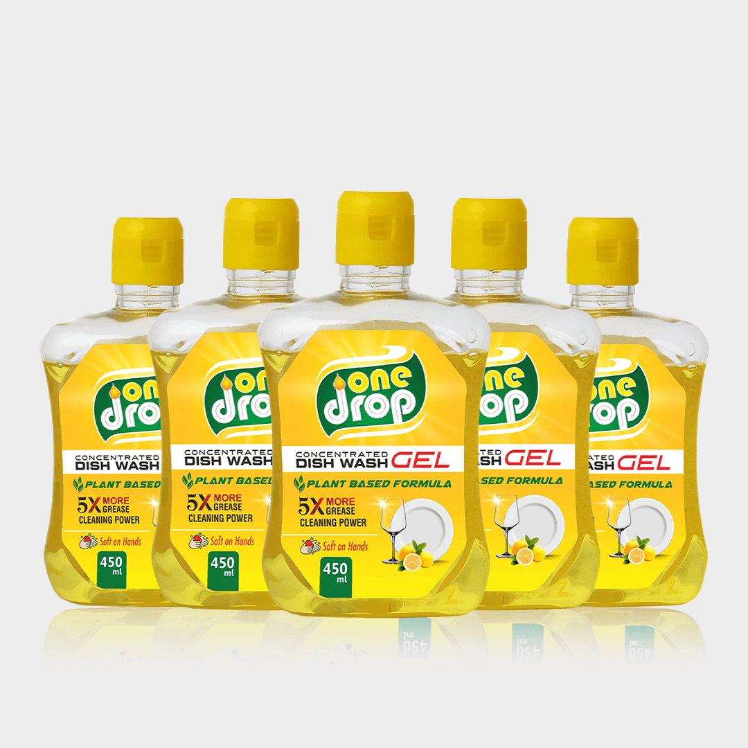 One Drop Concentrated Dish Wash Gel 450ml - Pack of 5 Bottles