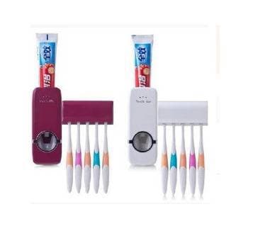 Toothpaste Dispenser & Brush Holder - White - (LXZ069)