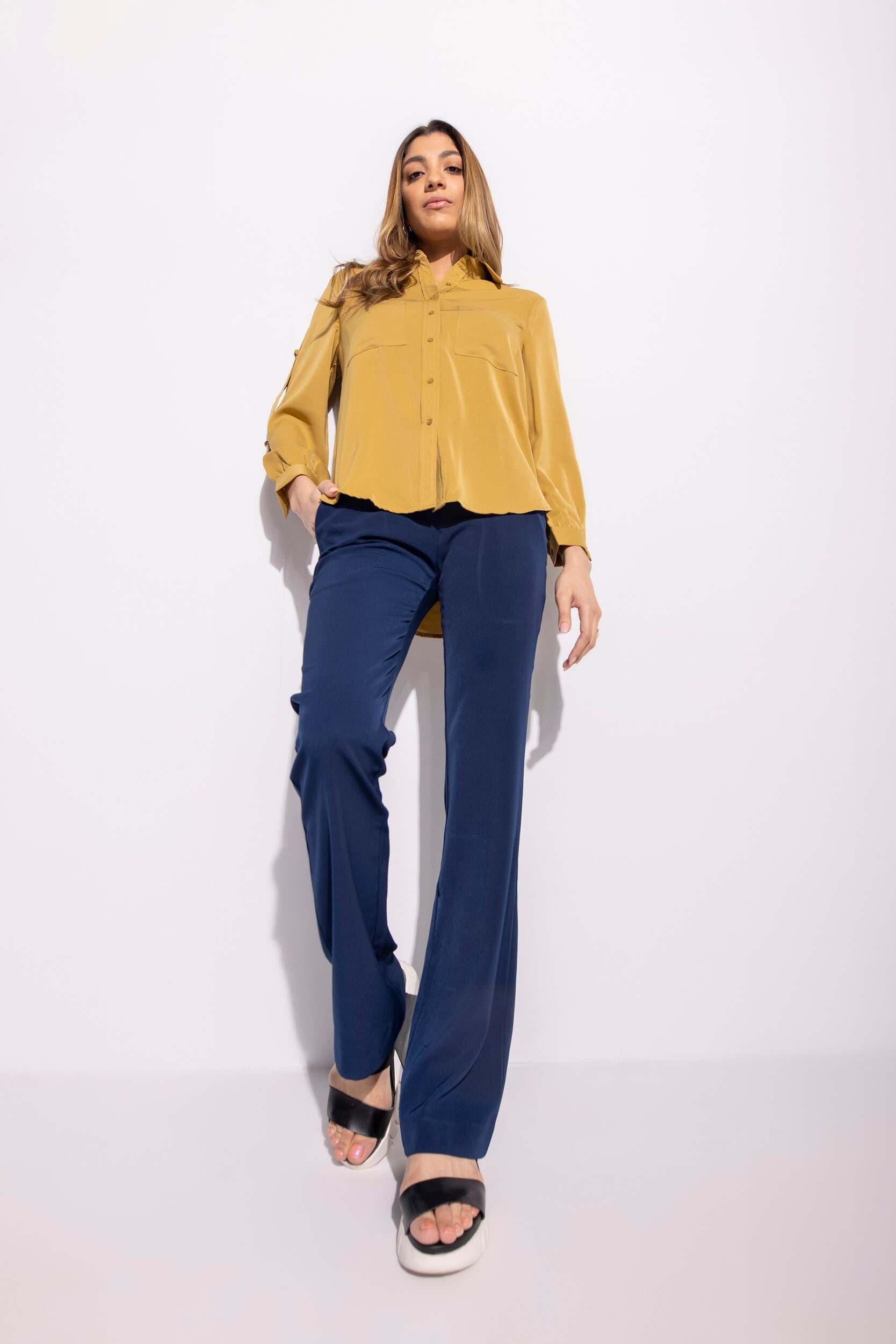 Polyester Bootcut Tailored Pants Side Pockets For Women