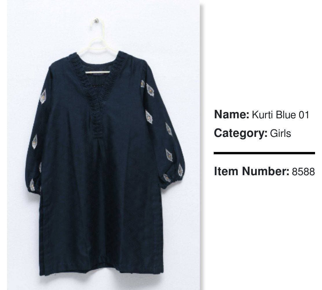 Shalimar - Stitched Kurti For Girls - Blue - (LXZ506)