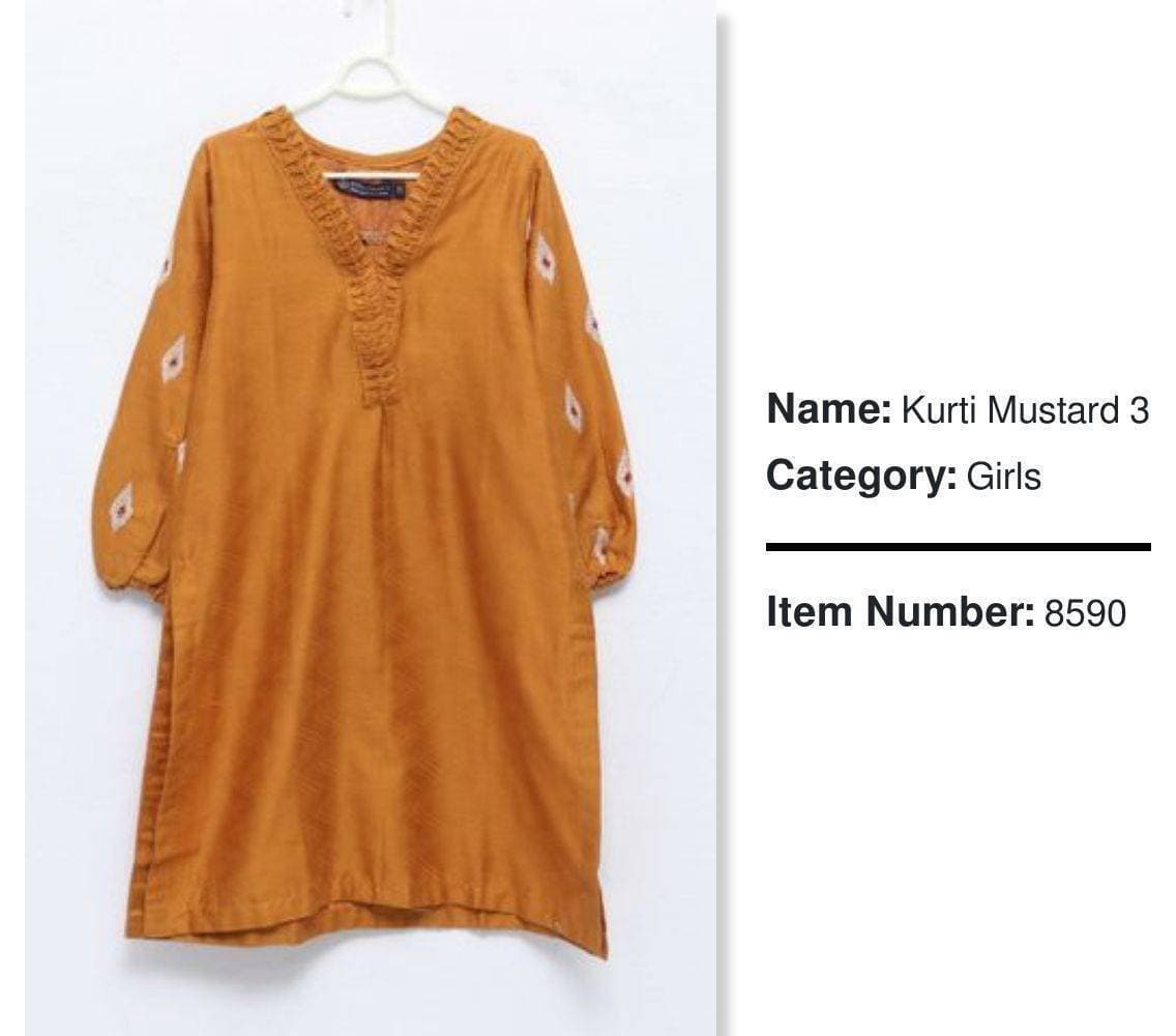 Shalimar - Stitched Kurti For Girls - Mustard 3 - (LXZ507)