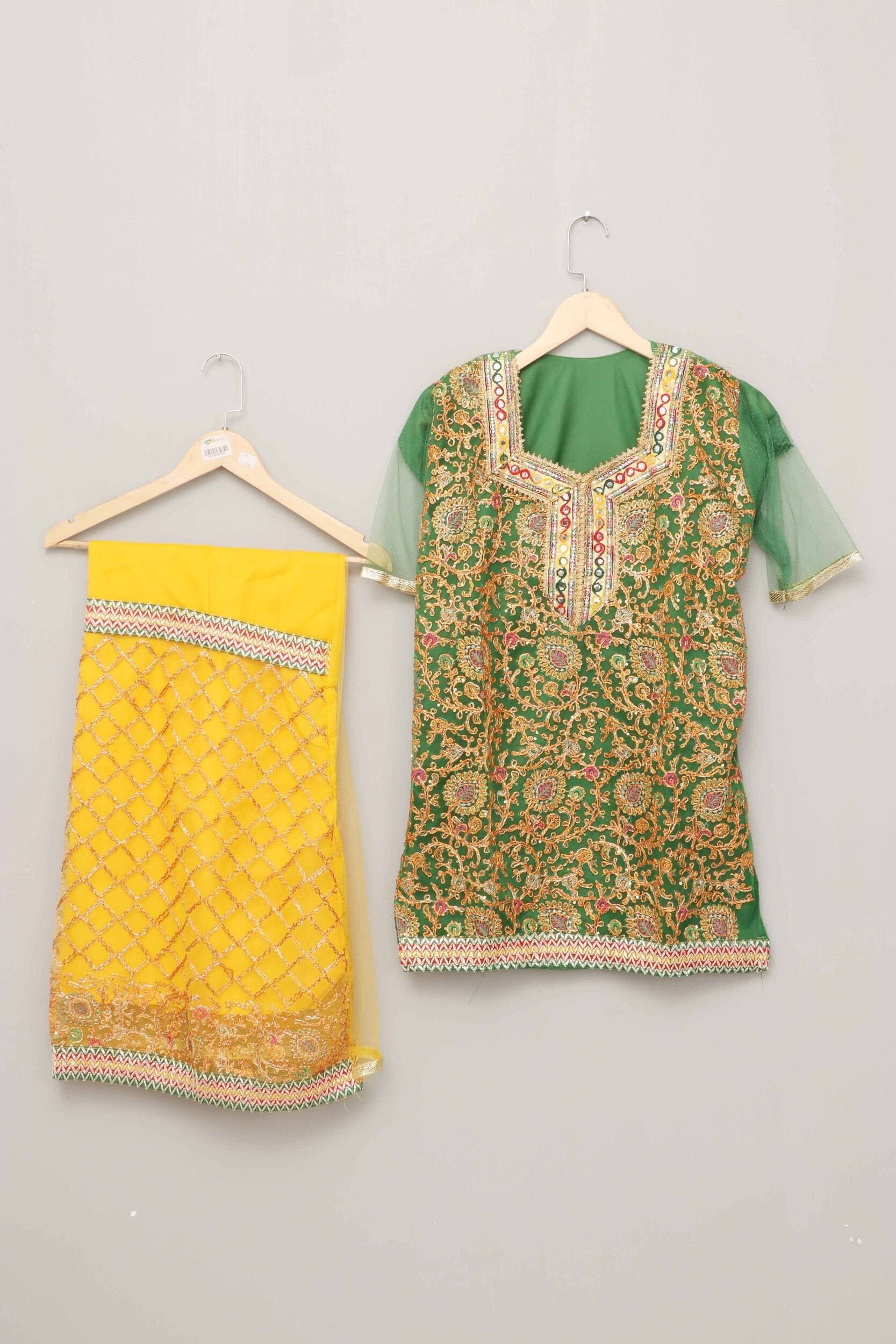 Net Fabric Lehenga Mehndi Suit For Kids