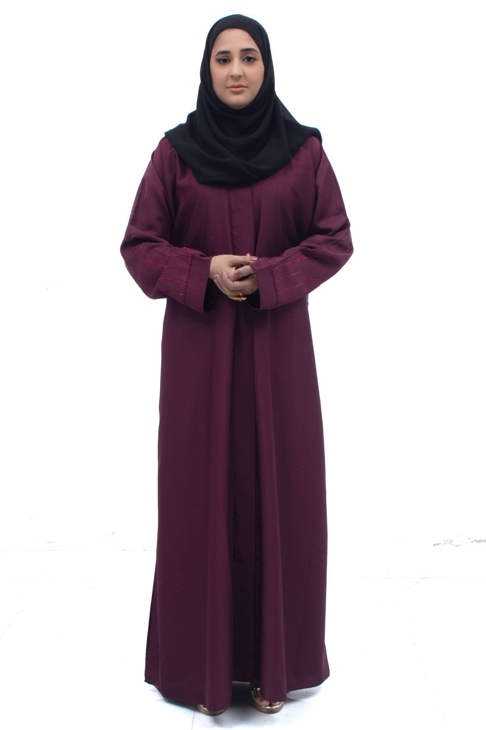 Full Length Abaya With Diamonte - Maroon