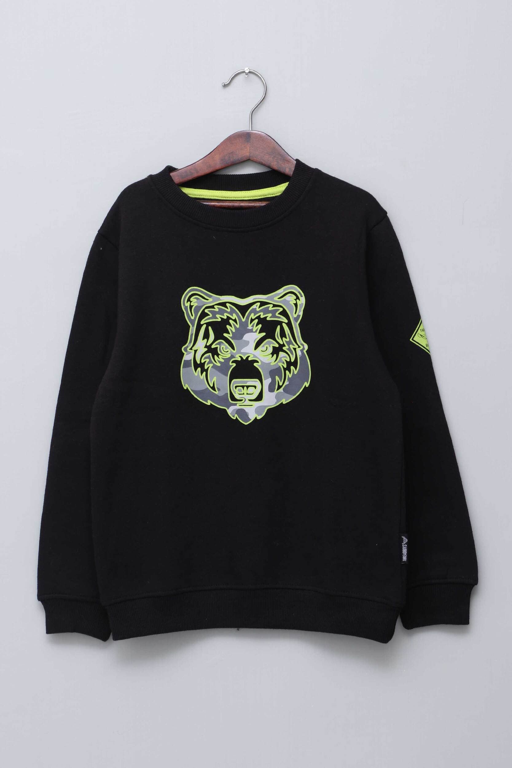 Fleece Printed Sweat Shirt For Boys - Black