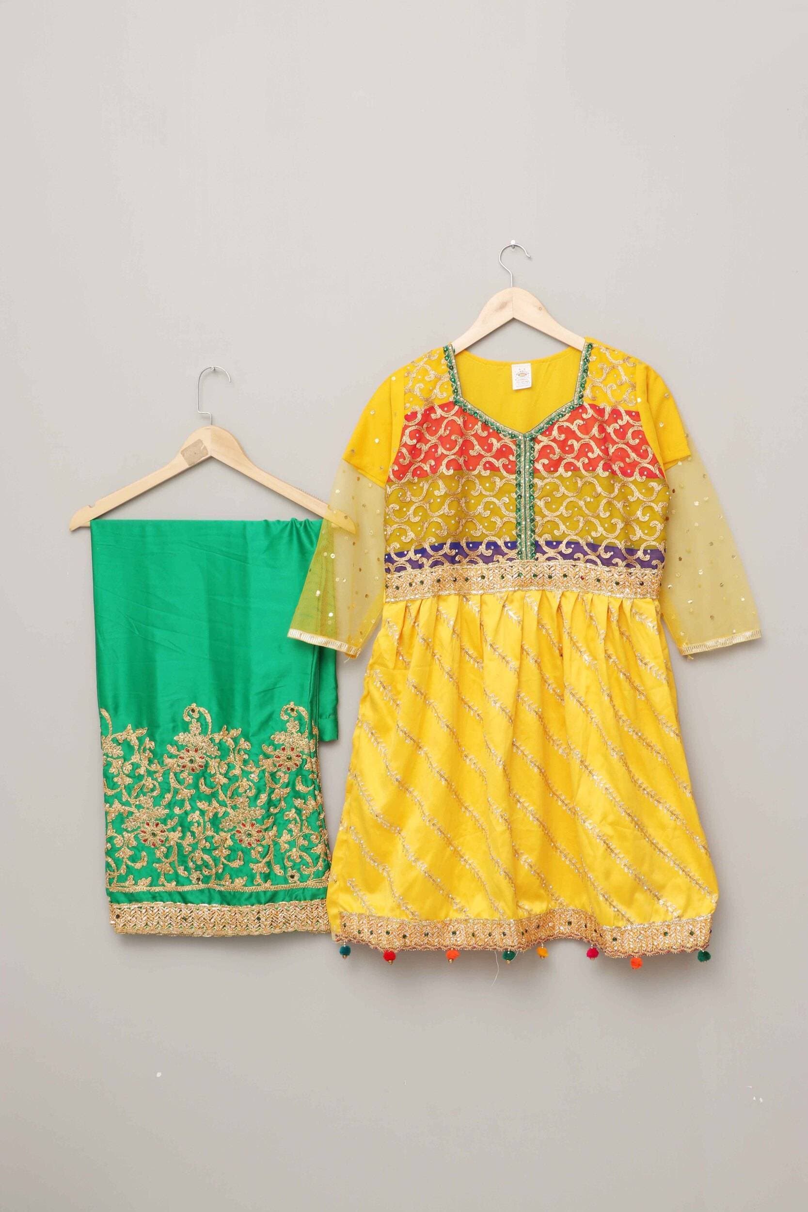 Mehndi Lehenga Suit For Kids - Multicolor