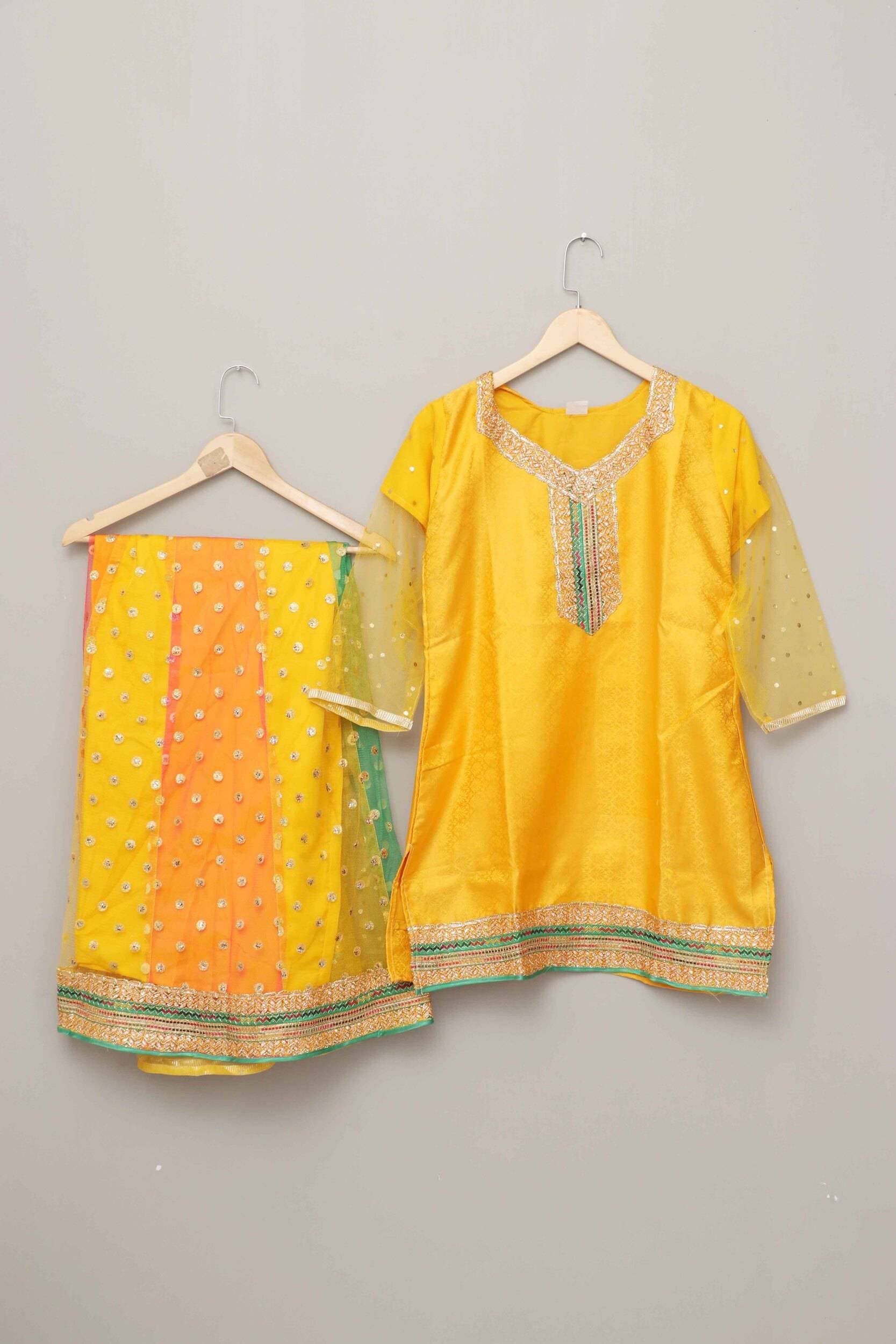 Mehndi Lehenga Suit For Kids - Yellow