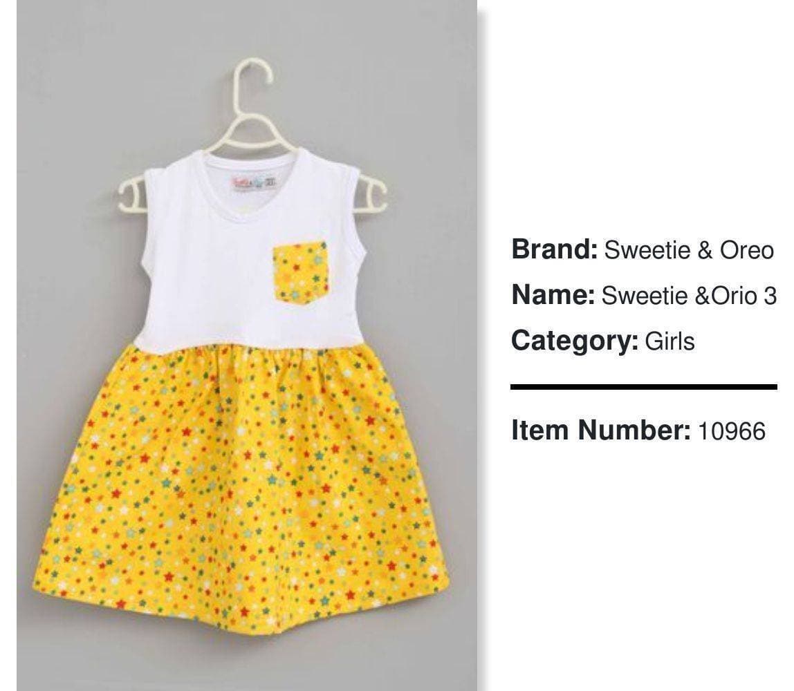 Cotton Stitched Frock For Kids - White & Yellow - (LXZ647)