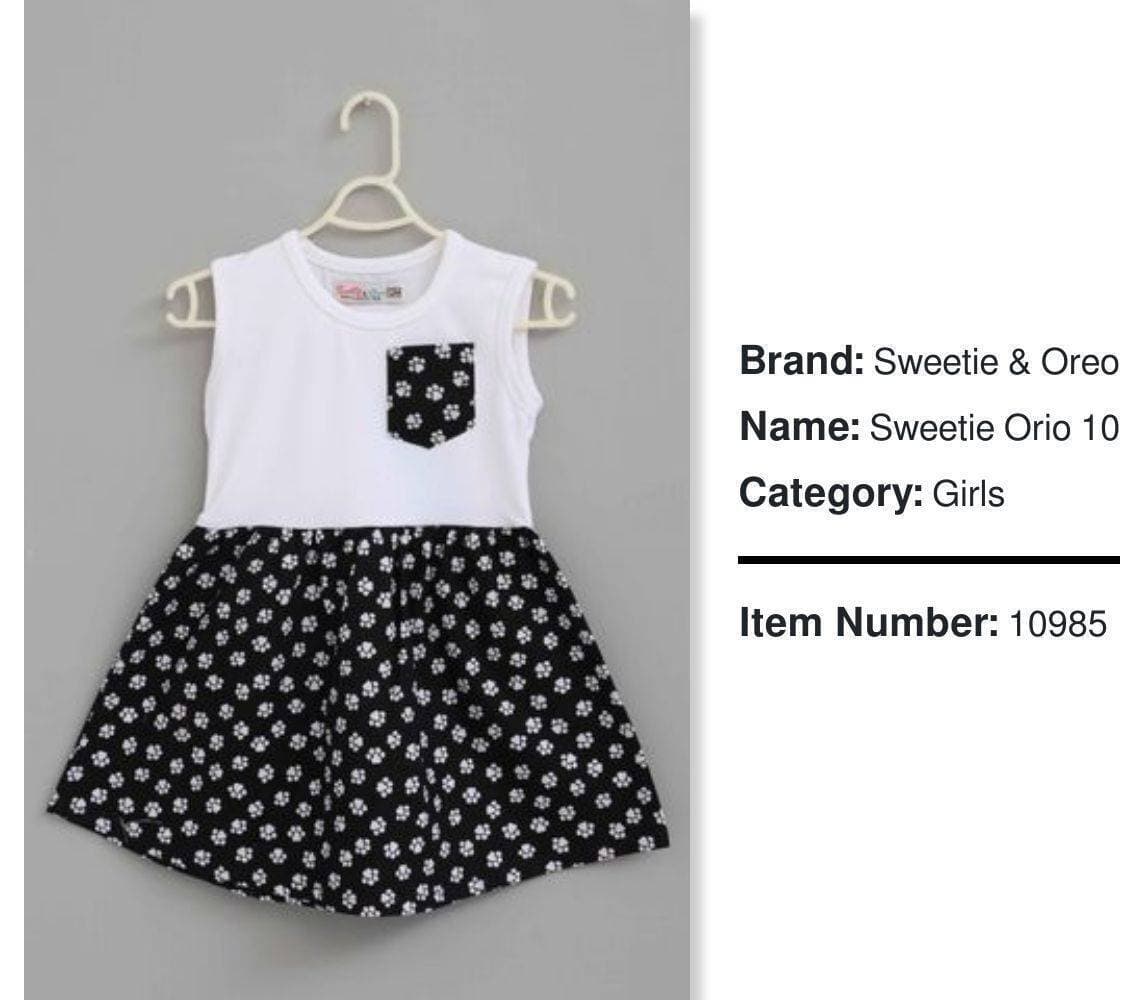 Cotton Stitched Frock For Kids -  White & Black - (LXZ654)