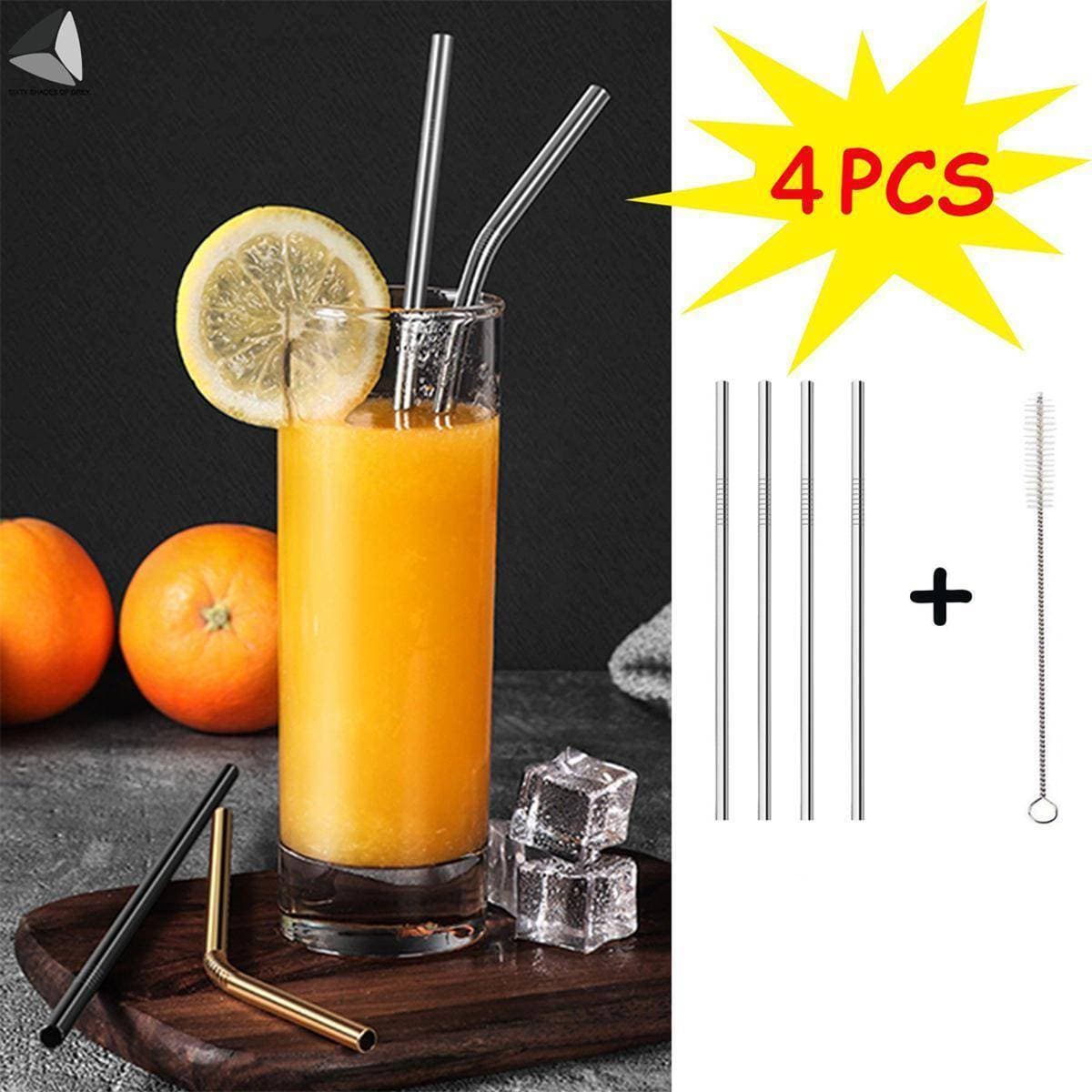 Reusable Metal Stainless Steel Drinking Straw - Pack of 4 PCS