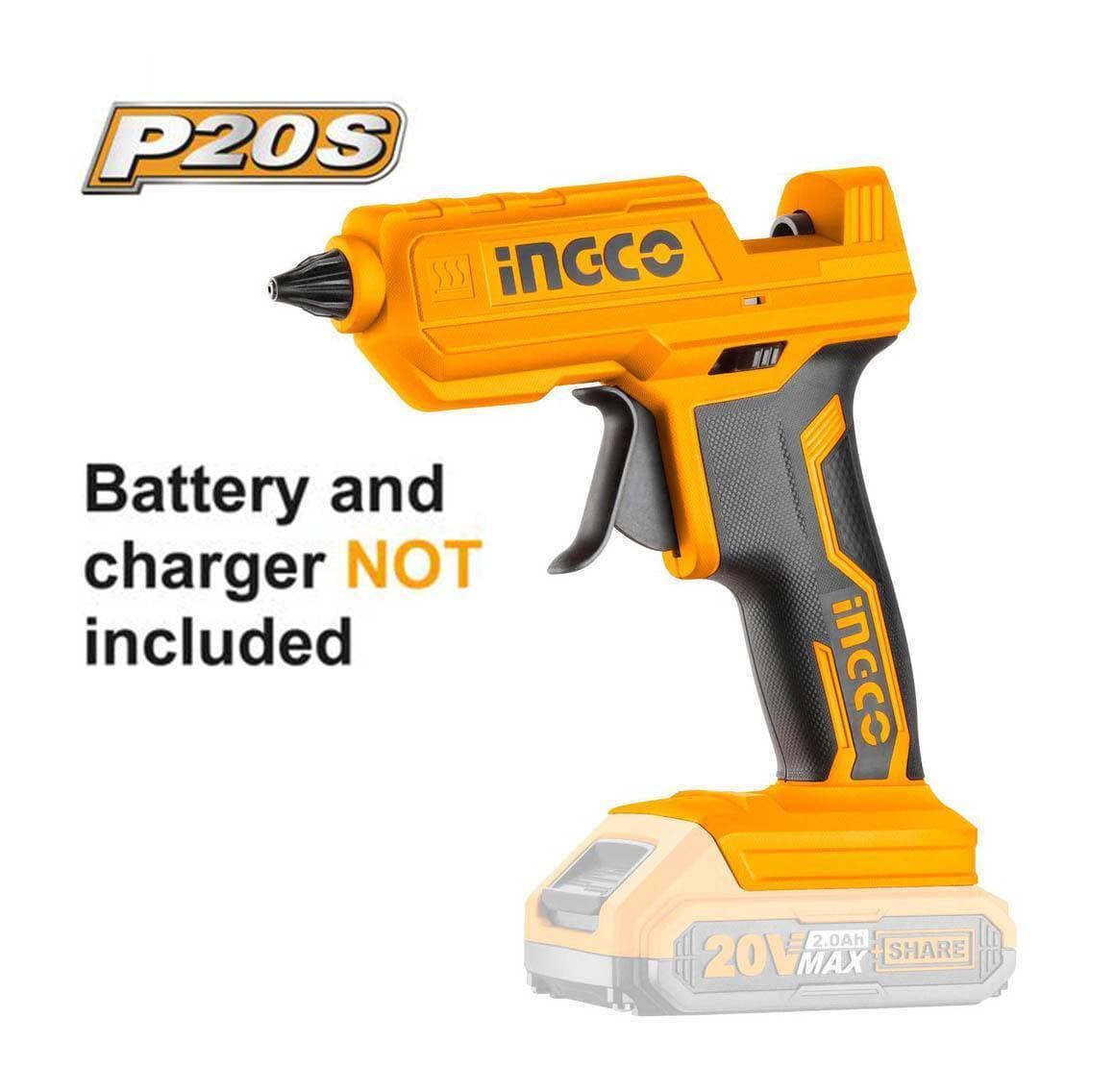 INGCO 20V Lithium -Ion Glue Gun With 3Pcs Glue Sticks (Without Battery And Charger)