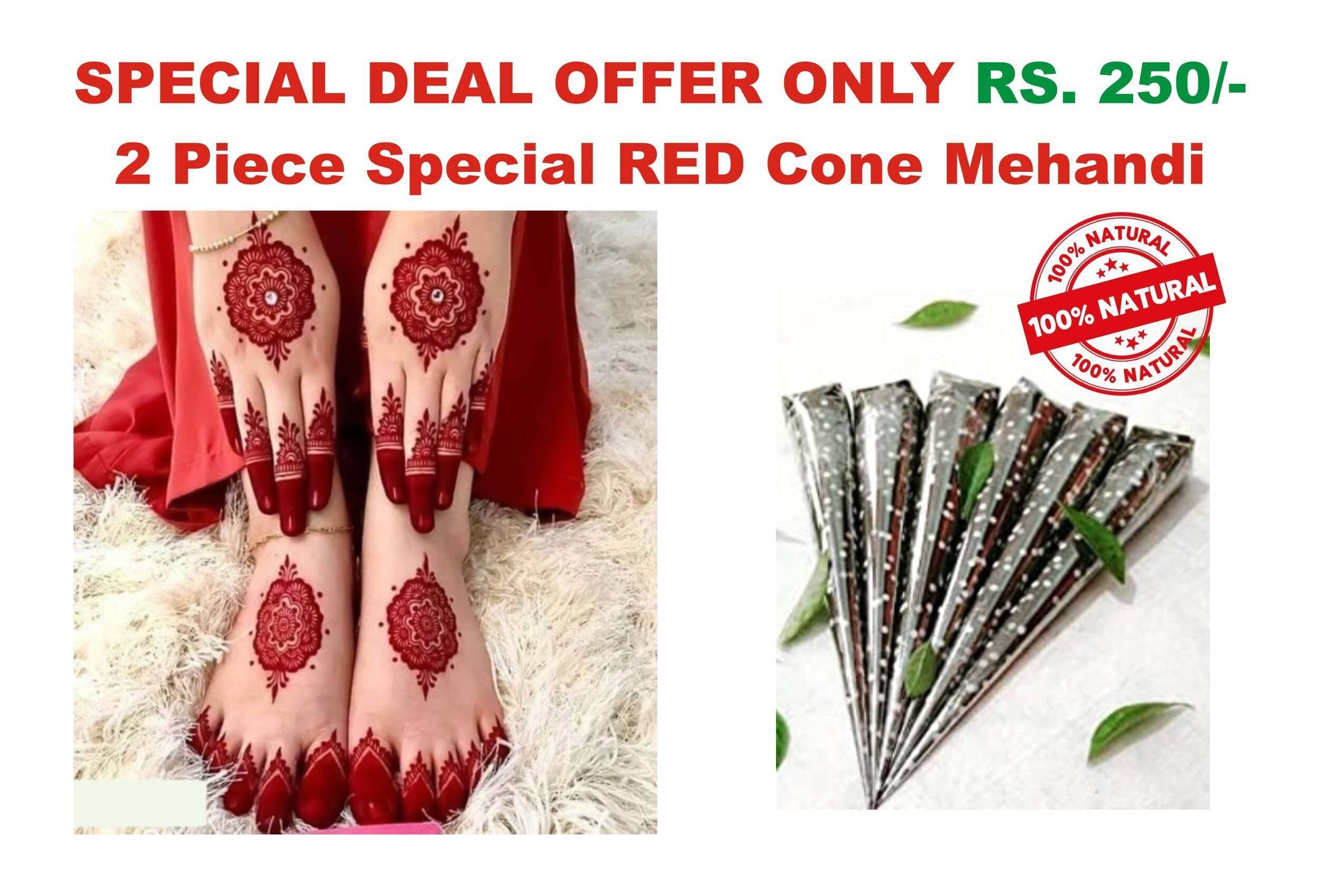 2 PCS Red Bridal Cone Mehandi for Girls