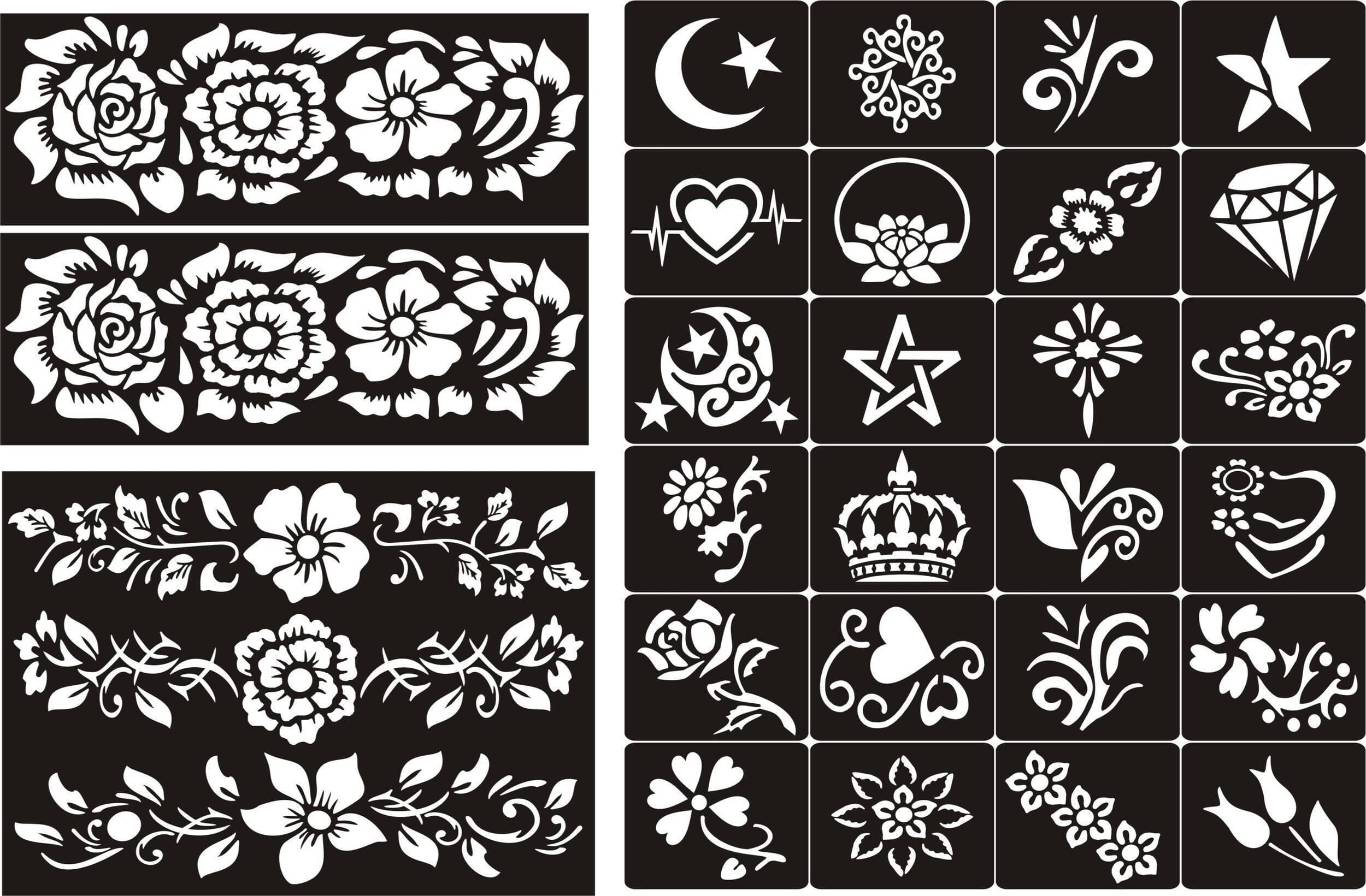 Different Designs Mehndi Stencils Stickers For Women - 1 Set