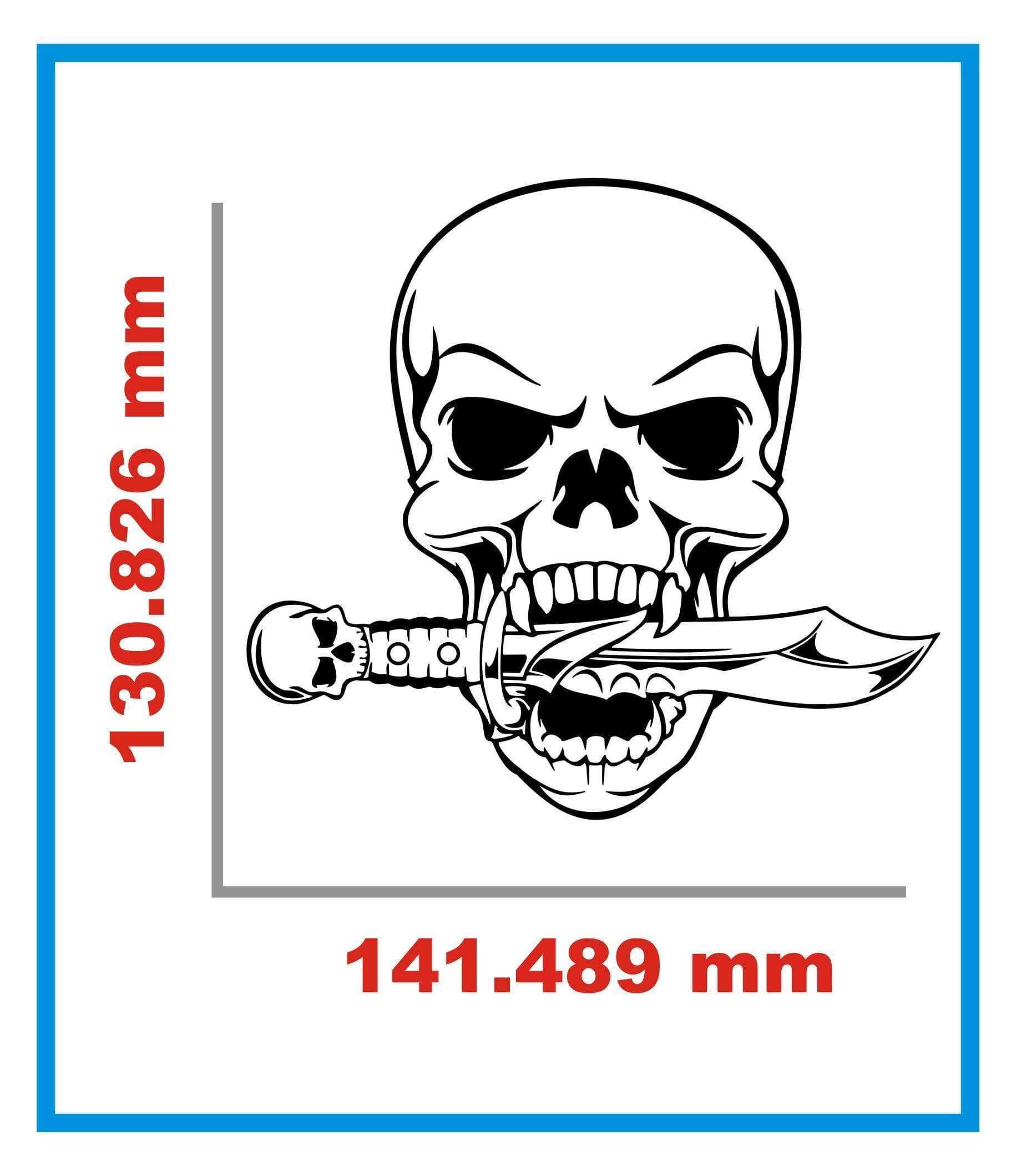 Bike & Car Skull Head With Sord Sticker - Black
