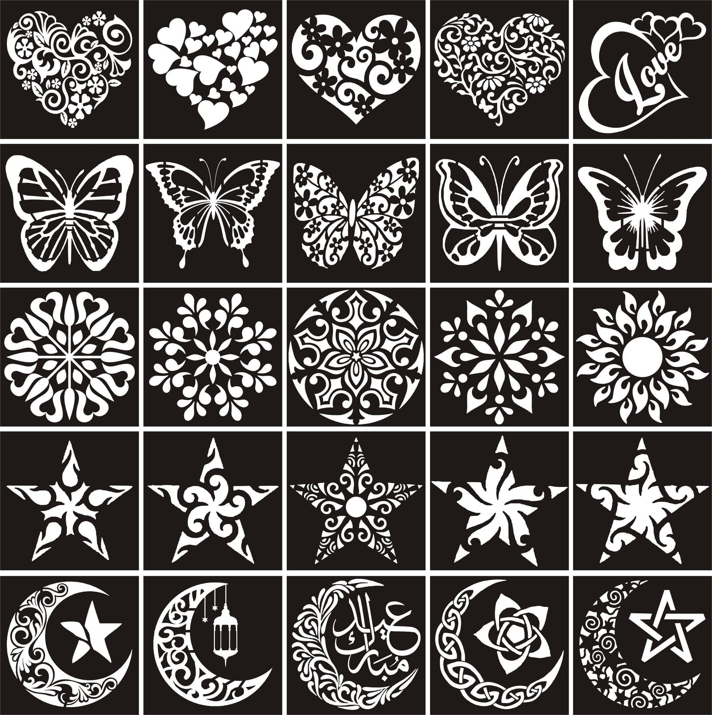 Multi Design Full Sheets Mehndi Stencils Stickers - 1 Set