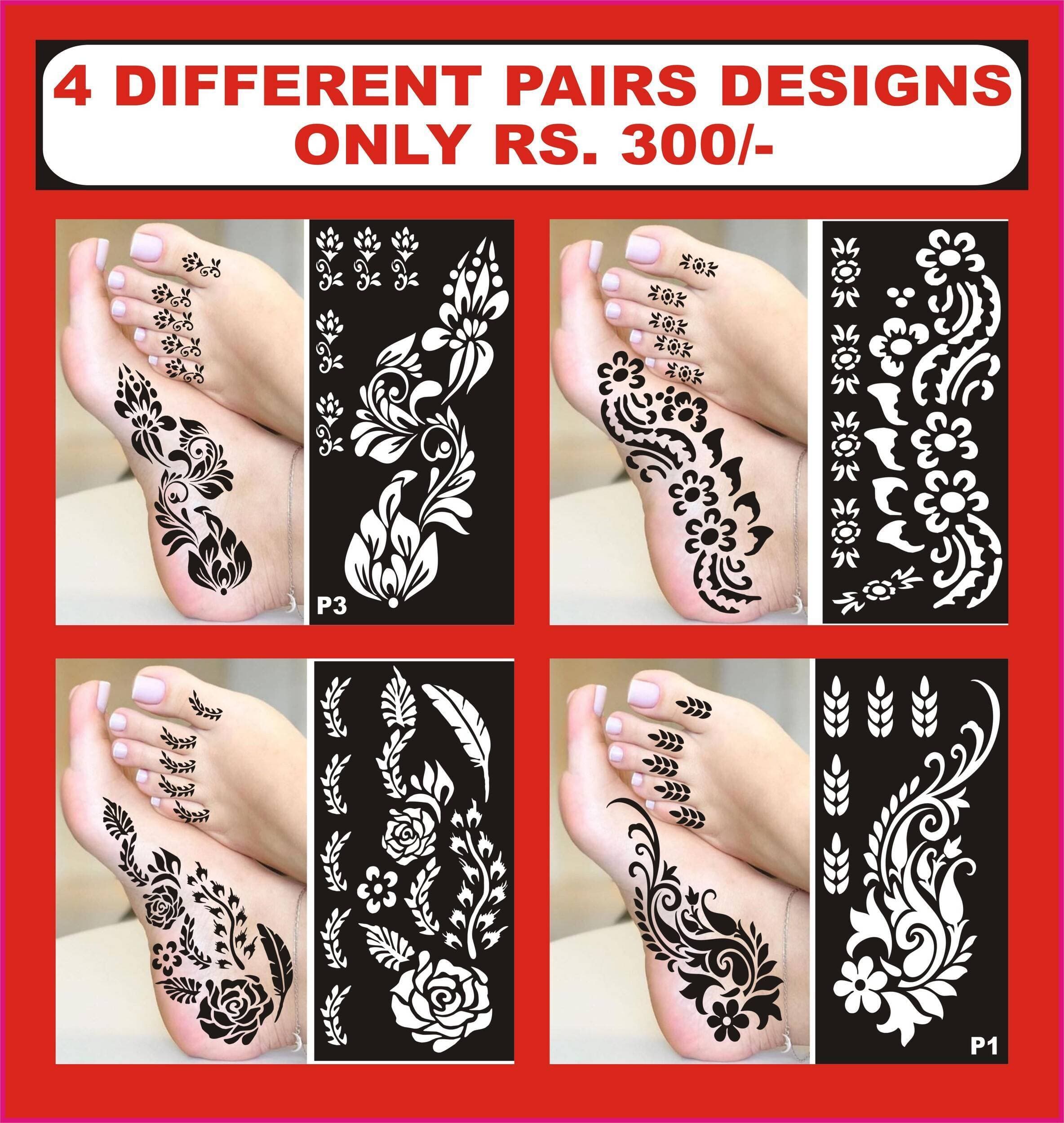 4 Different Pairs Tattoo Mehandi Stencil Stickers