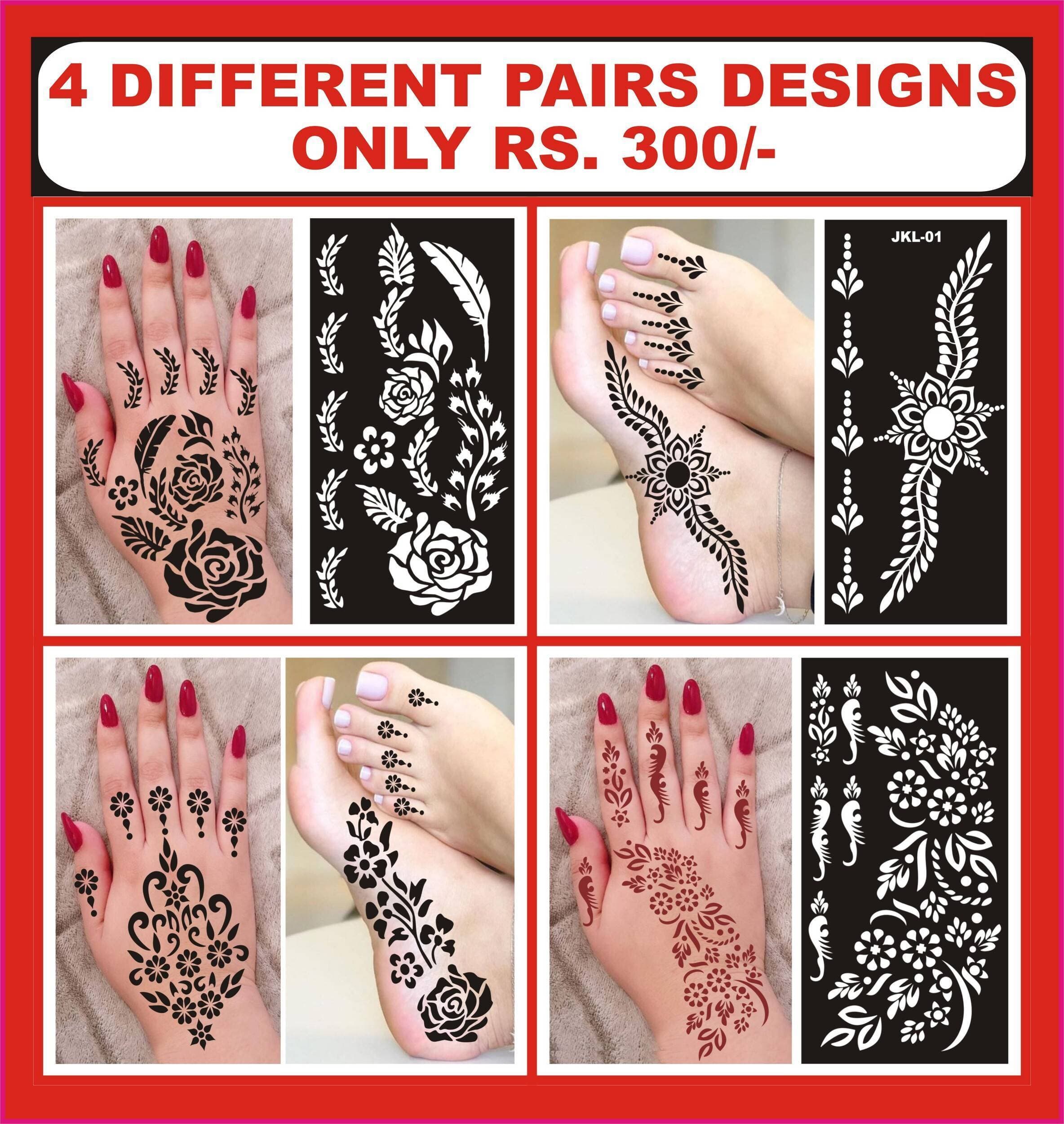 4 Different Pairs Print Tattoo Mehandi Stencil Stickers