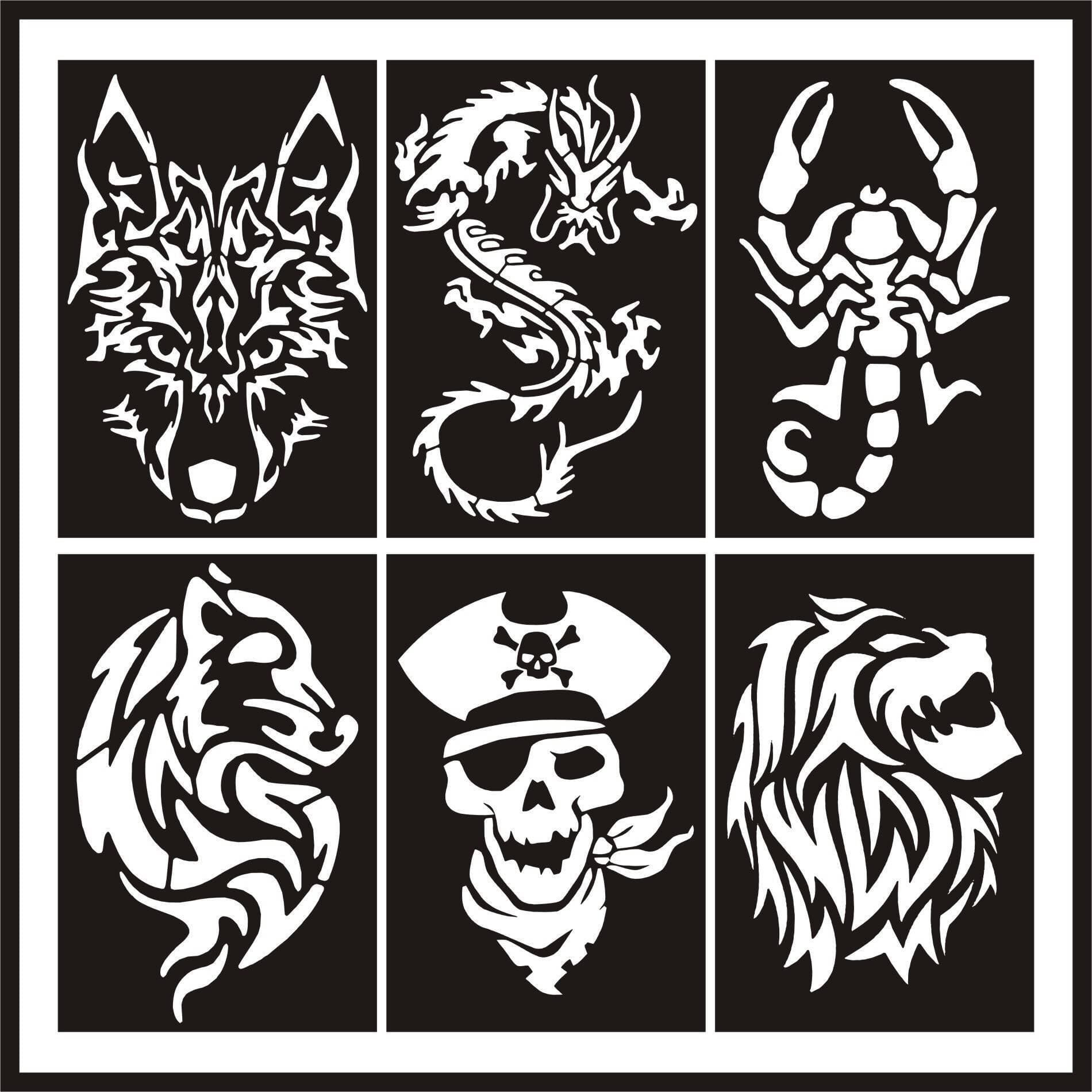 6 Different Big Size Tattoo Stencil Stickers