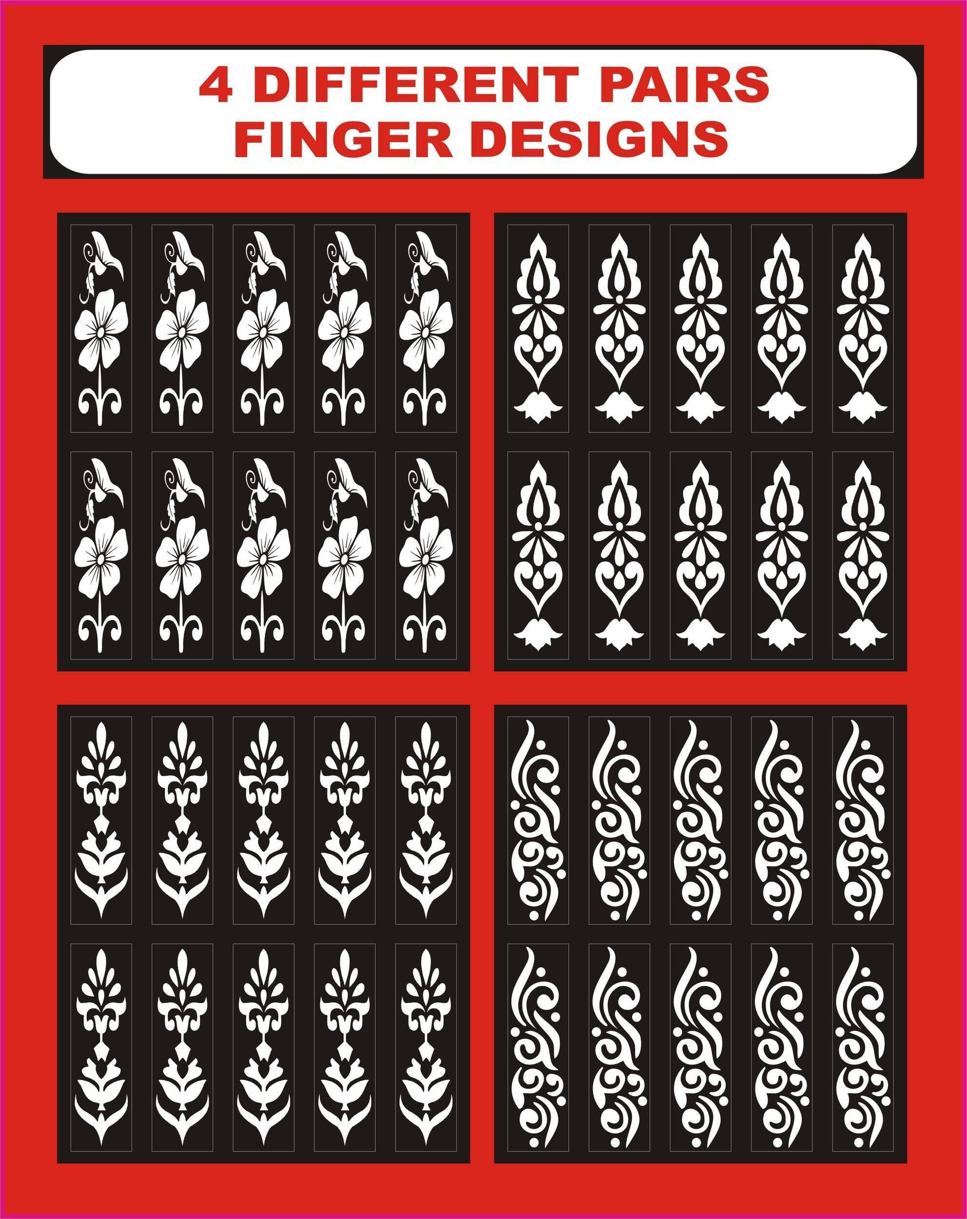 4 Different Finger Mehndi Stencils for Girls