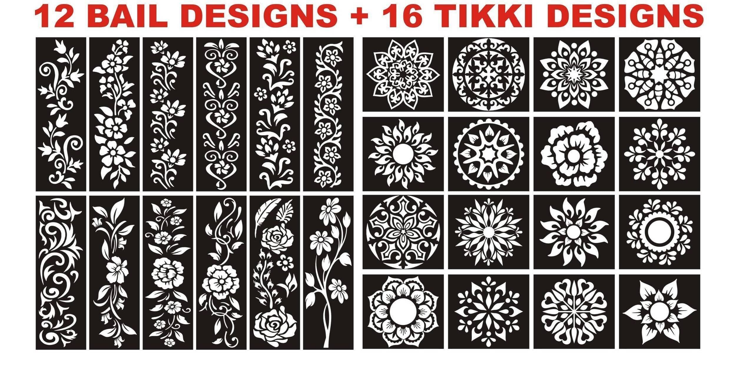 16 Tikki & 12 Bail Combo Deal Bridal Stencils Sticker for Girls - 1 Set