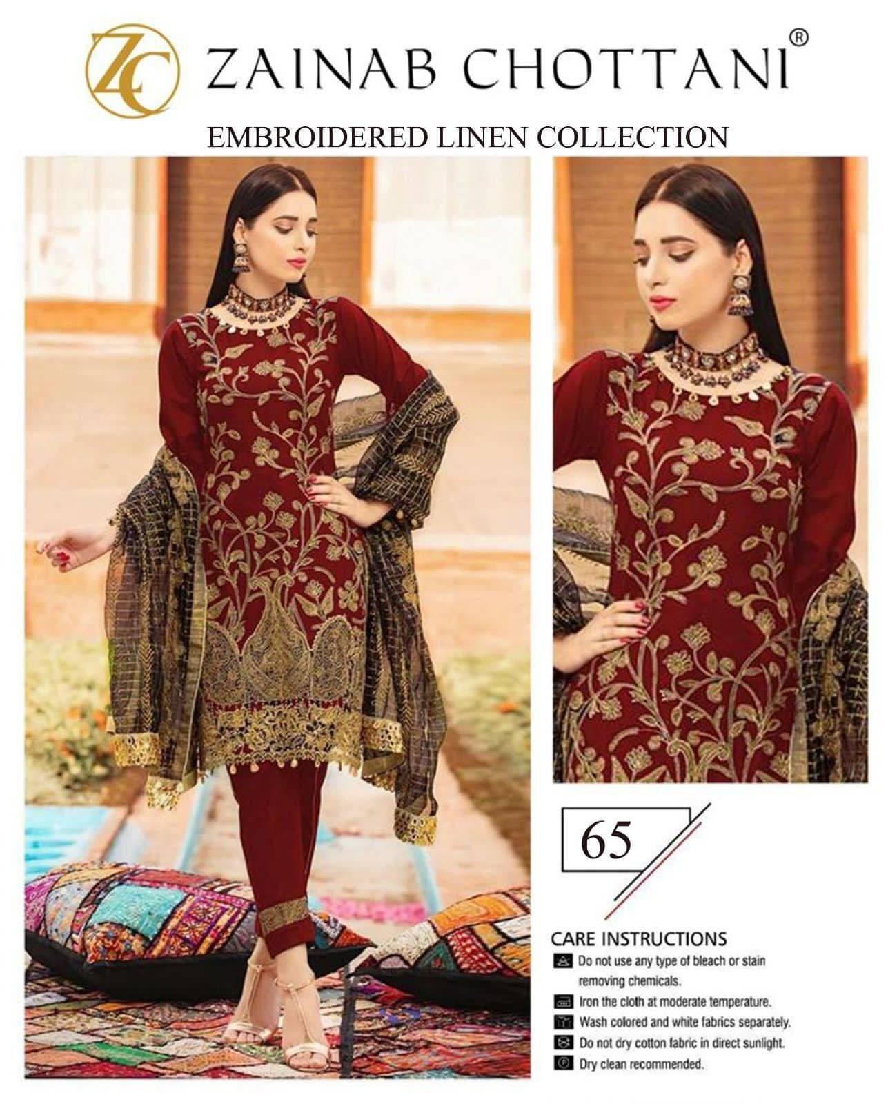 Zainab Chottani Linen 3 PCS Unstitched Suit For Women’s (Replica)