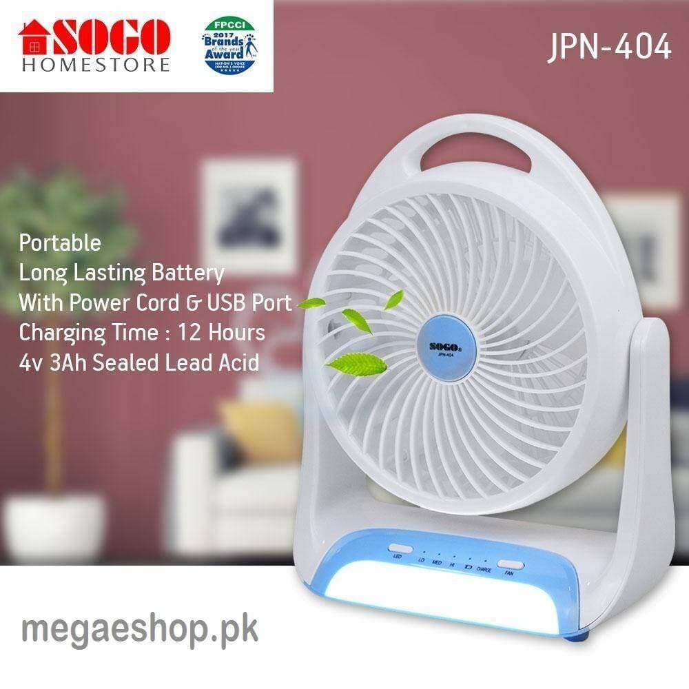 JPN-404 Portable Rechargeable Table Fan With Led Lamp