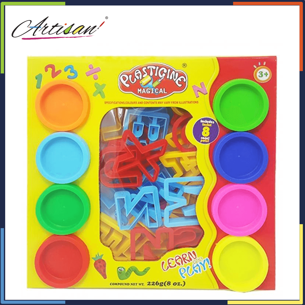 Artisan Pack of 8 Play Dough Plasticine with ABC stencils