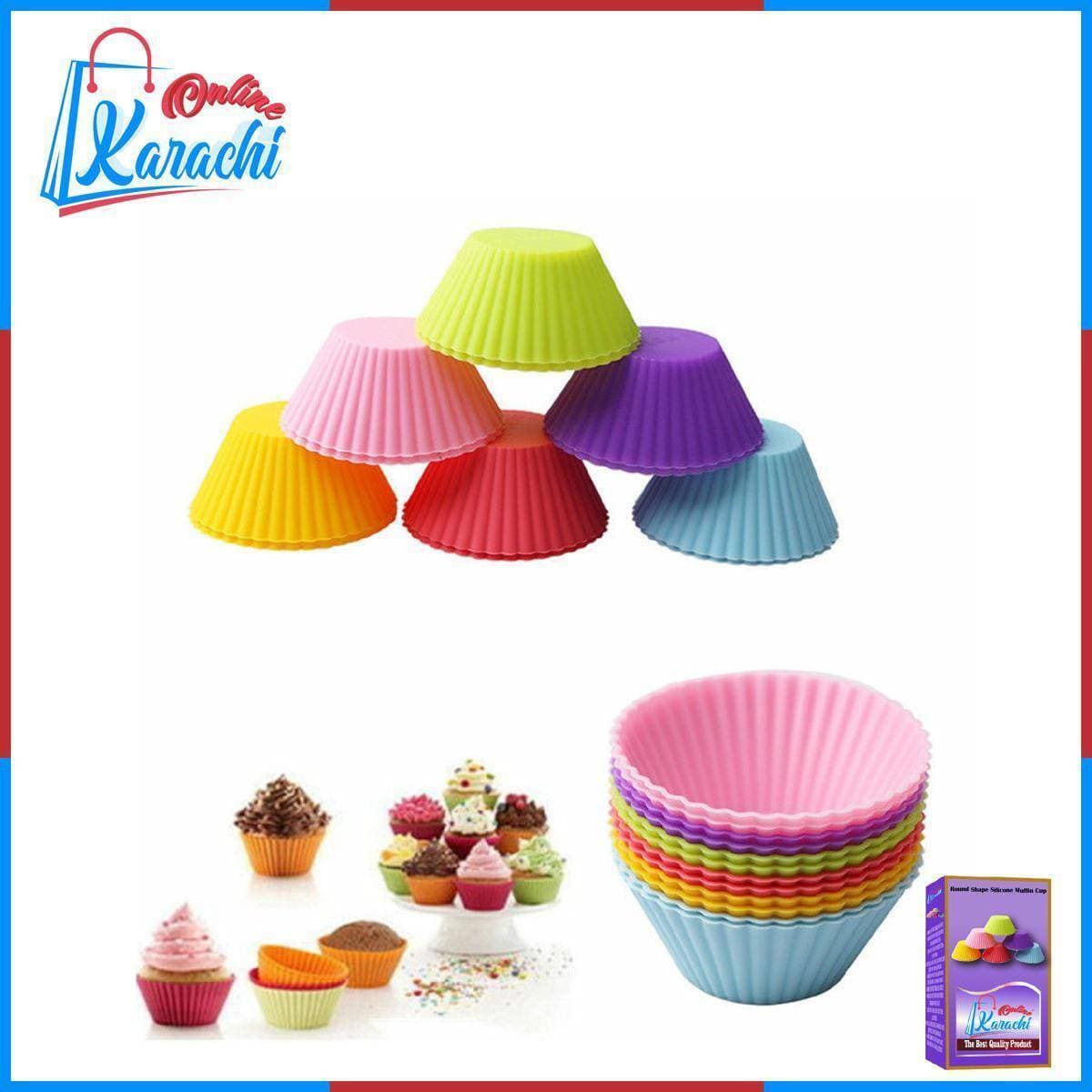 Pack Of 6 - Round Shape Silicone Muffin Cup Cake Molds
