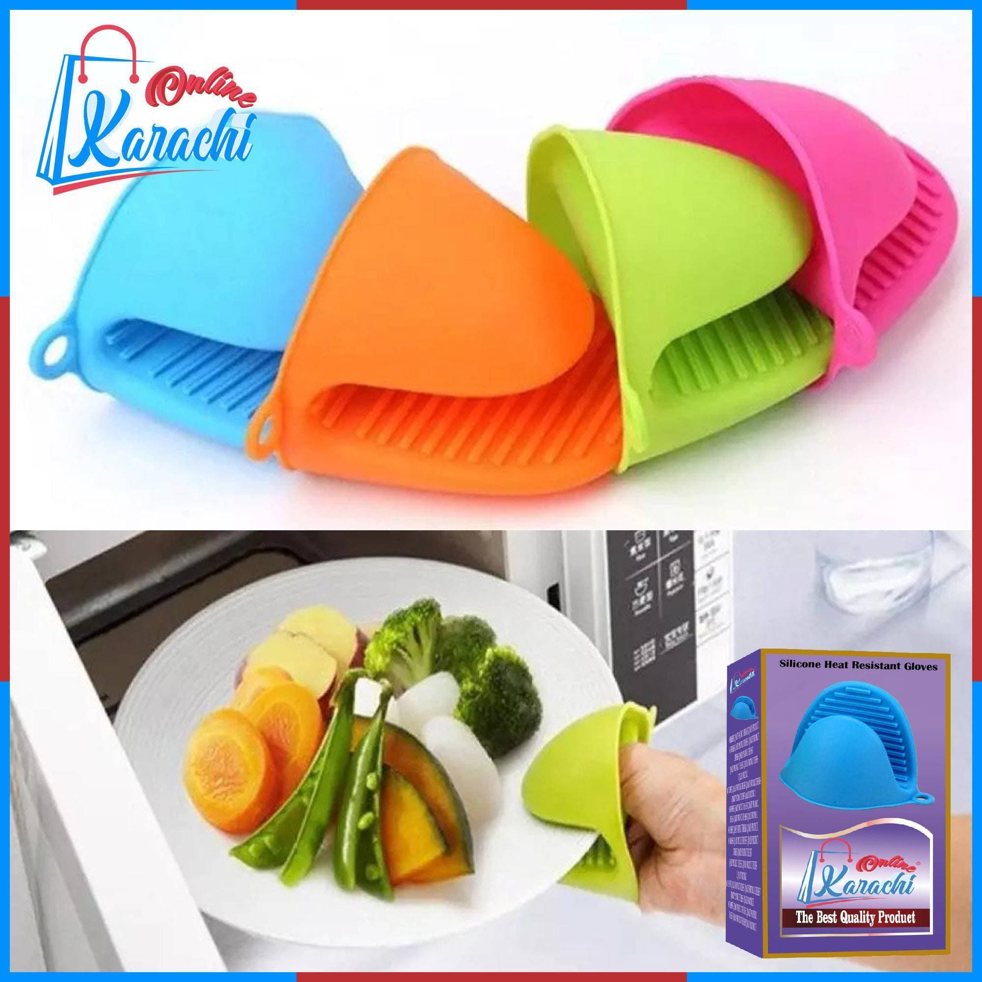 2Pcs Pair Silicone Heat Resistant Gloves Clips Insulation Non Stick