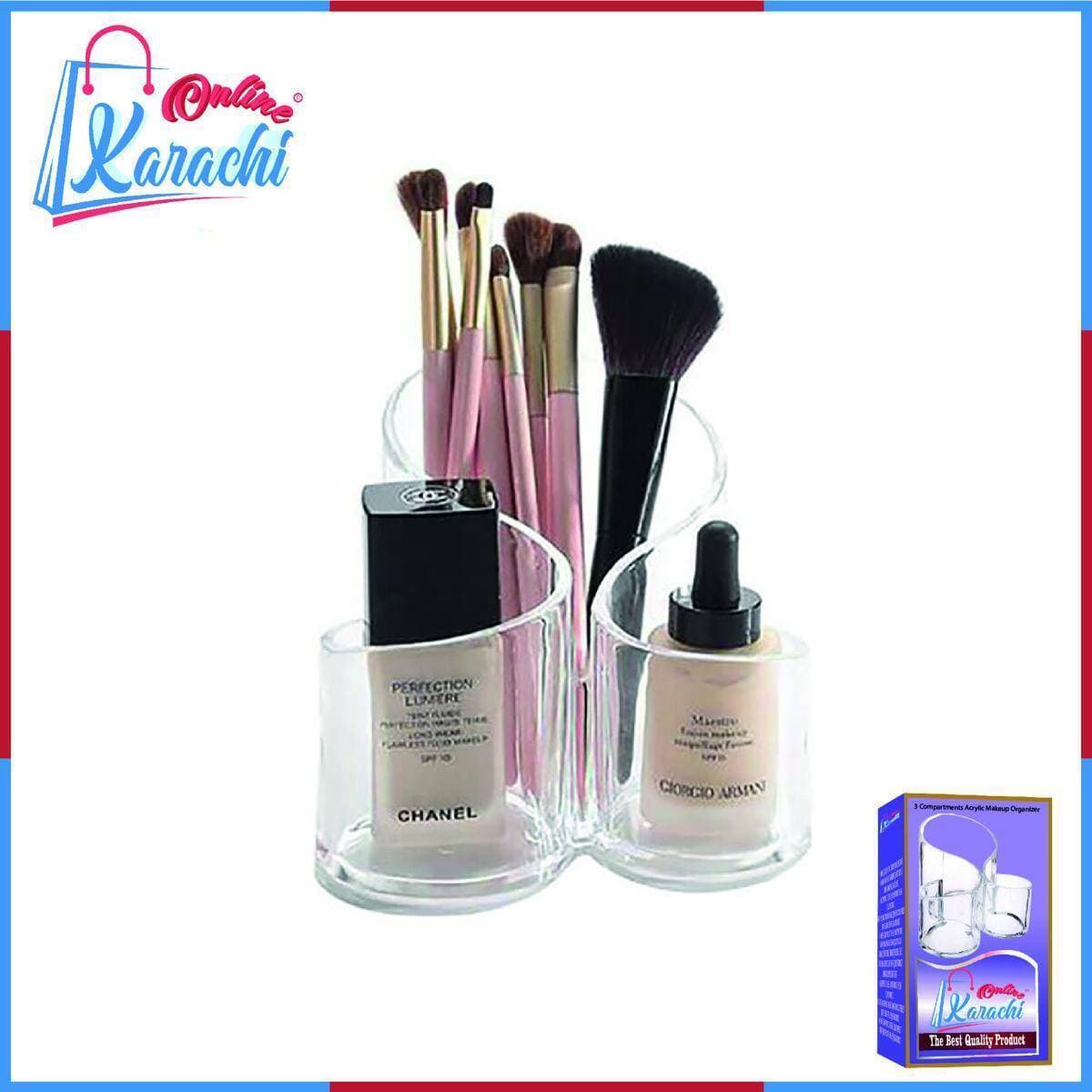 3 Compartments Acrylic Makeup Organizer Stand