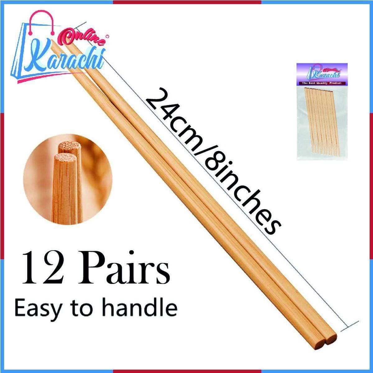 Pack Of 12 Pairs - Bamboo Chopsticks Reusable Natural