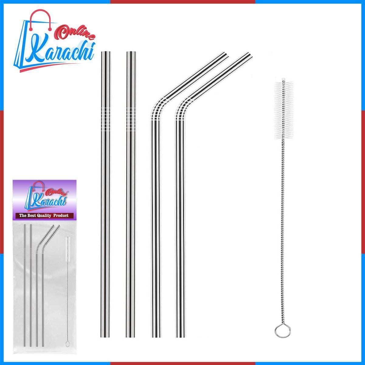 Pack Of 5 - 4 Bent Stainless Steel Reusable Drinking Straws