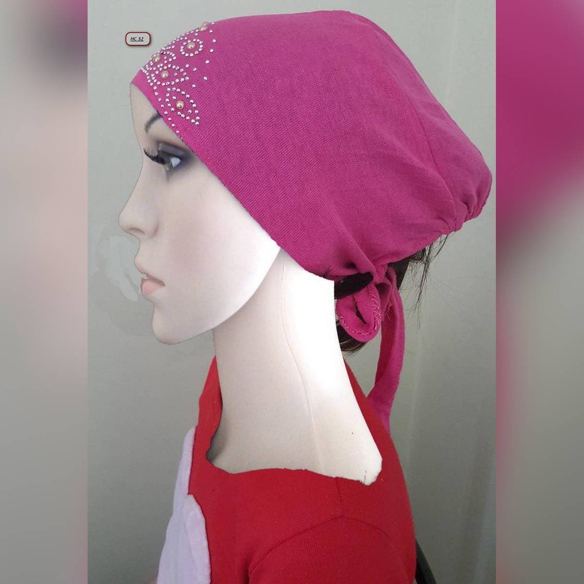 Plain Hijab Cap with Beautiful Moti For Women - 1 Piece
