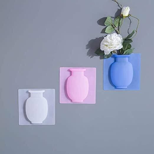 Magic Silicone Sticky Flower Wall Hanging Vase 1 Pcs