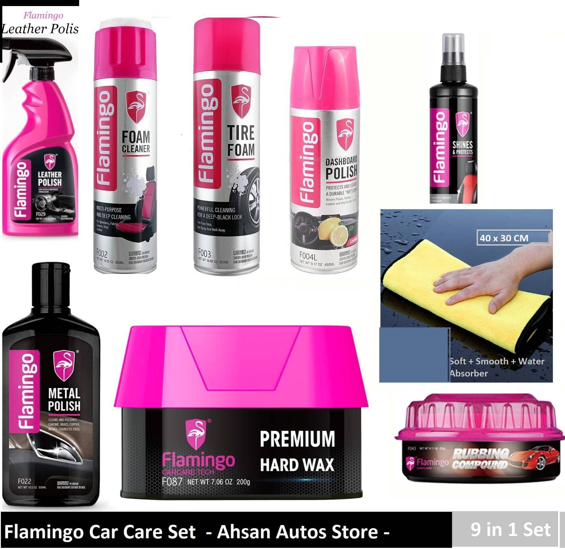 Premium Car Care Set Flamingo 9 In 1