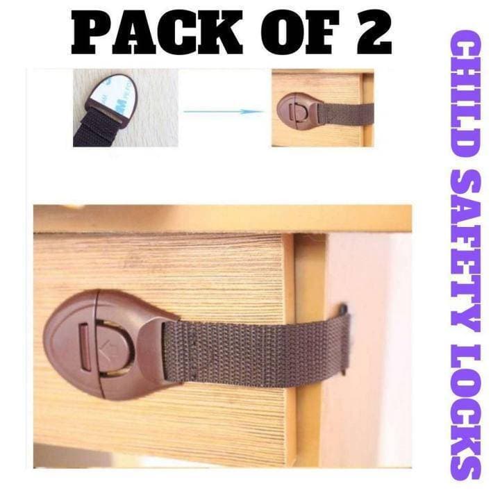 Pack Of 2 - Child Brown Wood Texture Safety Locks For Drawers