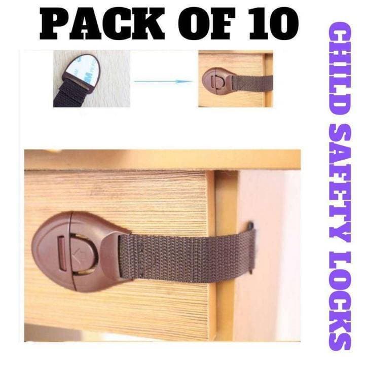 Pack Of 10 - Child Brown Wood Texture Safety Locks For Drawers