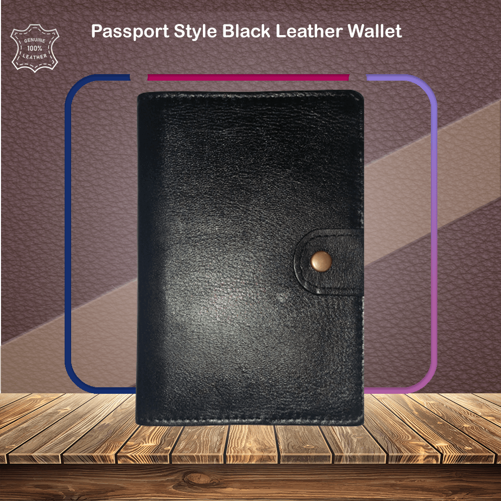 Passport Style Black Cow Leather Wallet for Men - 1 Piece