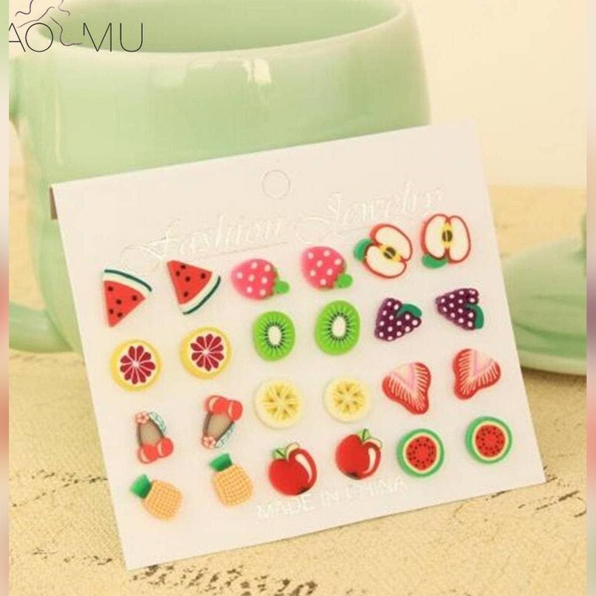 Earrings Studs Tops Fruits Tops (Pack Of 3 Pairs)