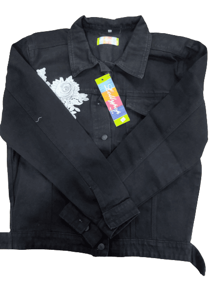 Black Long Sleeves Denim Jacket For Women - Large size