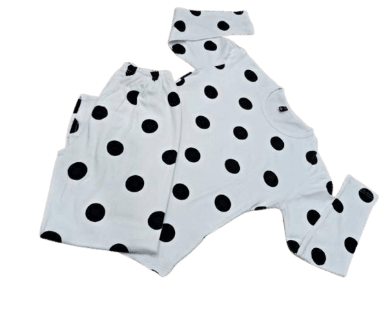 White & Black Dots 2 PCS Night Dress For Women