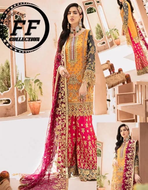 Yellow Embroidery Unstitched Dress For Women - (RAC_064)