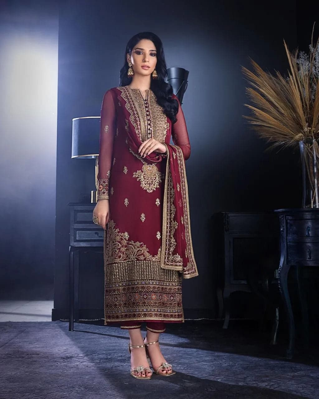Mehroon Embroidery Unstitched Dress For Women - (RAC_073)